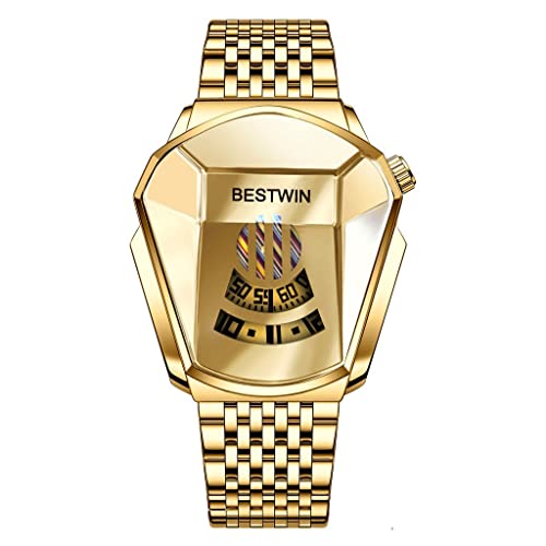 FENKOO Luxusmarke Sport Militäruhr Männer Gold Edelstahl Quarz wasserdichte Armbanduhren Uhr von FENKOO