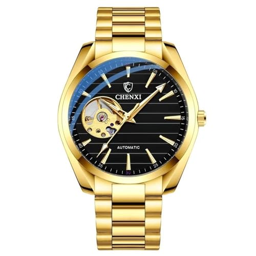 FENKOO Männer Automatische Mechanische Business Uhren Edelstahl Wasserdicht Herren Armbanduhren Reloj Hombre (Farbe : Goldschwarz) von FENKOO