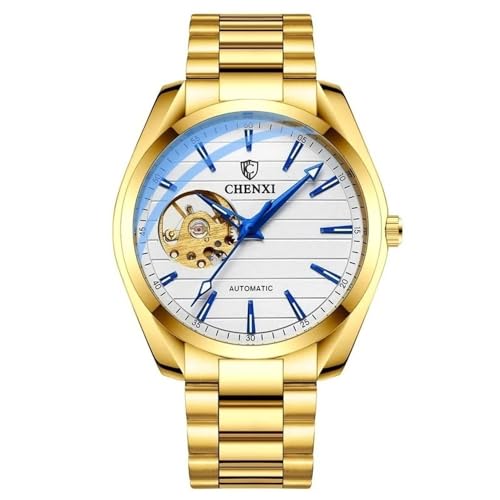 FENKOO Männer Automatische Mechanische Business Uhren Edelstahl Wasserdicht Herren Armbanduhren Reloj Hombre (Farbe : Goldweiß) von FENKOO