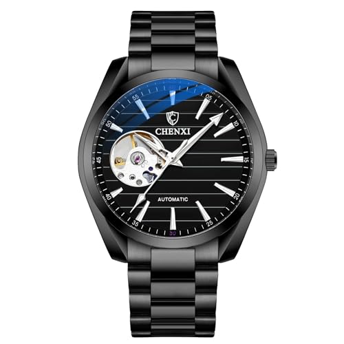 FENKOO Männer Automatische Mechanische Business Uhren Edelstahl Wasserdicht Herren Armbanduhren Reloj Hombre (Farbe : Schwarz Schwarz) von FENKOO