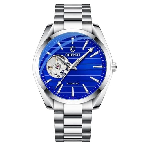 FENKOO Männer Automatische Mechanische Business Uhren Edelstahl Wasserdicht Herren Armbanduhren Reloj Hombre (Farbe : Silber Blau) von FENKOO