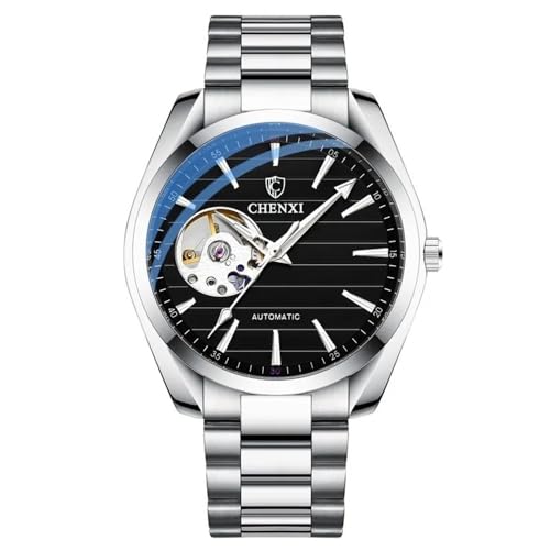 FENKOO Männer Automatische Mechanische Business Uhren Edelstahl Wasserdicht Herren Armbanduhren Reloj Hombre (Farbe : Silber schwarz) von FENKOO