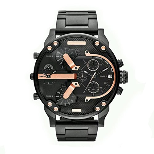 FENKOO Männer Uhrquarz wasserdichte Sport-Uhr-Kalender echtem Edelstahl Armbanduhr montre reloj relogio (Schwarz) von FENKOO