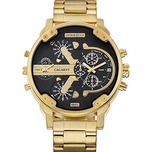 FENKOO Mens-Armbanduhr 6820 beiläufige Japanischen Bewegungs-Quarz-Uhren, Edelstahl-Uhren for Männer Gold- (Farbe : Black) von FENKOO