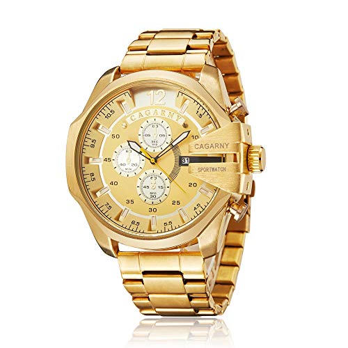 FENKOO Mens-Armbanduhr-6839 Geschäfts-Quarz-Uhr-Stahlgürtel Uhren for Männer (Farbe : Gold) von FENKOO