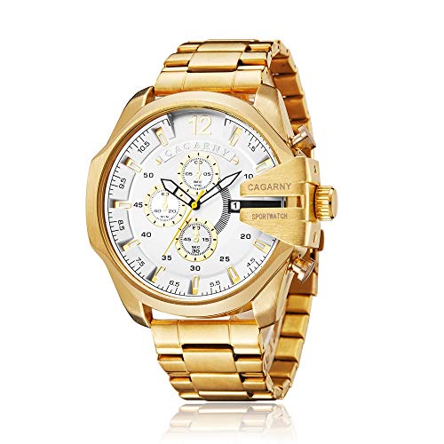 FENKOO Mens-Armbanduhr-6839 Geschäfts-Quarz-Uhr-Stahlgürtel Uhren for Männer (Farbe : White) von FENKOO