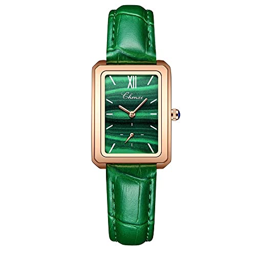 FENKOO Mode Anti Damen kleine grüne Uhr kleine quadratische kleine runde Lederband wasserdichte Malachit-Quarz-Uhr (Farbe : 2) von FENKOO