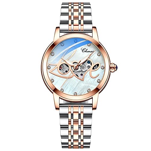 FENKOO Mode Damen Mechanische Uhr Leuchtend Wasserdicht Solide Stahlband Hohle Automatische Mechanische Uhr (Farbe : 1) von FENKOO