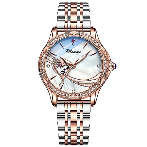 FENKOO Mode Damen Mechanische Uhr Leuchtend Wasserdicht Solide Stahlband Hohle Automatische Mechanische Uhr (Farbe : 3) von FENKOO