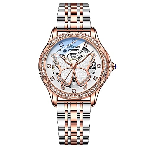 FENKOO Mode Damen Mechanische Uhr Leuchtend Wasserdicht Solide Stahlband Hohle Automatische Mechanische Uhr (Farbe : 7) von FENKOO