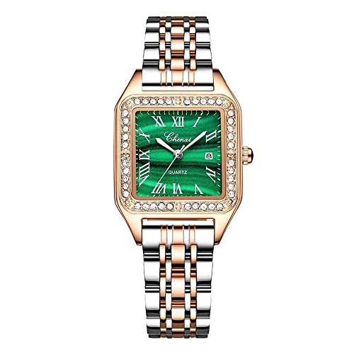 FENKOO Mode Damen kleine quadratische Quarzuhr Stahlband Diamant wasserdicht kleine grüne Uhr (Farbe : 10) von FENKOO