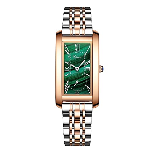 FENKOO Mode Damen kleine quadratische Quarzuhr Stahlband Diamant wasserdicht kleine grüne Uhr (Farbe : 14) von FENKOO