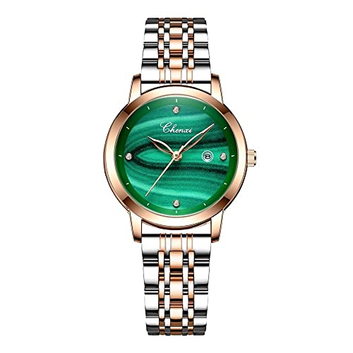 FENKOO Mode Damen kleine quadratische Quarzuhr Stahlband Diamant wasserdicht kleine grüne Uhr (Farbe : 15) von FENKOO