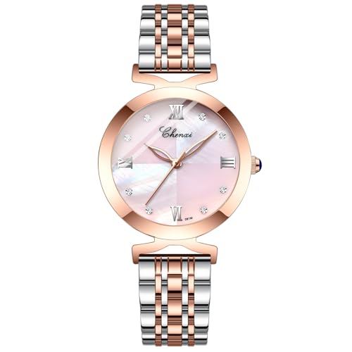 FENKOO Mode Quarz Rose Gold Frauen Uhr wasserdichte Damen Edelstahl Einfache Armbanduhren Luxus Kleid Weibliche Uhr (Farbe : Rosegold Pink) von FENKOO