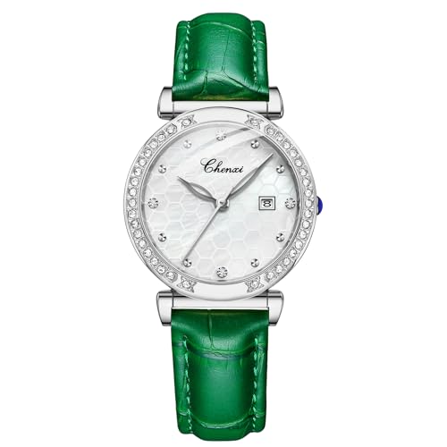 FENKOO Mode Quarzuhr Weibliche Luxus Marke Wasserdicht Rosegold Armband Frauen Armbanduhr Edelstahl Damen Geschenk Uhr (Farbe : Grünes Silber) von FENKOO