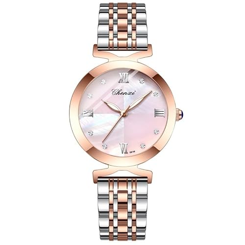 FENKOO Rechteckige Armbanduhren für Frauen Rose Gehäuse Damen Luxus Marke Stahlband Quarz Uhr (Farbe : Rosa) von FENKOO