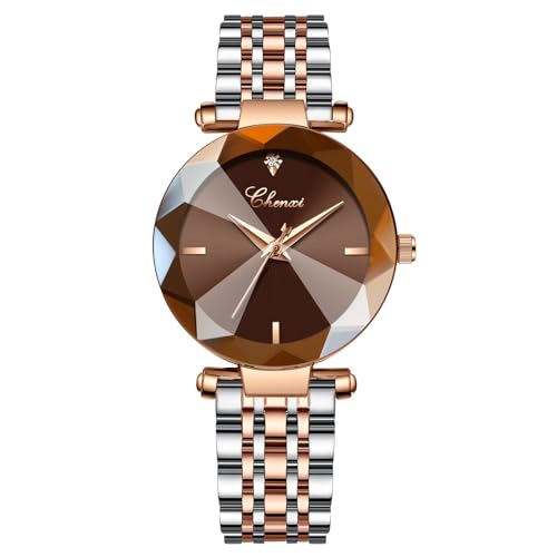 FENKOO Rose Gold Frauen Uhren wasserdichte Uhr Quarzuhr Damen Edelstahl Armbanduhr relogios Feminino (Farbe : Braun) von FENKOO