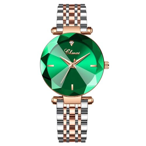 FENKOO Rose Gold Frauen Uhren wasserdichte Uhr Quarzuhr Damen Edelstahl Armbanduhr relogios Feminino (Farbe : Grün) von FENKOO