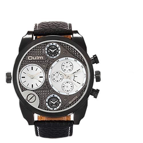 FENKOO Schöne Armbanduhren/Men Dual Time Zone Große Zifferblatt Quarz Leder Uhr (Color : 1) von FENKOO