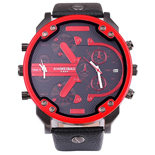 FENKOO Schöne Armbanduhren Big Dial Uhrgürtel Multi Zeitzone Uhr Doppelbewegung Uhr (Color : 1) von FENKOO