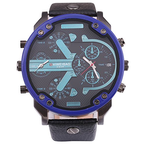 FENKOO Schöne Armbanduhren Big Dial Uhrgürtel Multi Zeitzone Uhr Doppelbewegung Uhr (Color : 3) von FENKOO