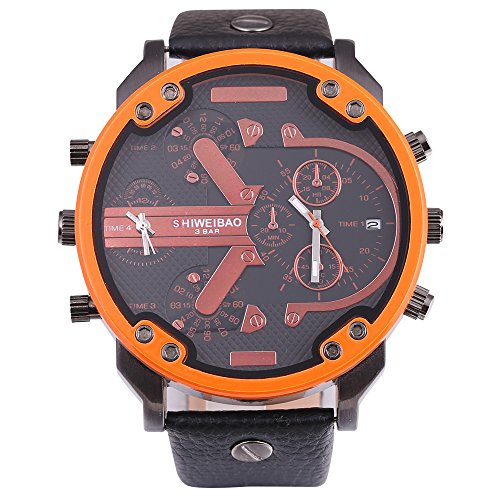 FENKOO Schöne Armbanduhren Big Dial Uhrgürtel Multi Zeitzone Uhr Doppelbewegung Uhr (Color : 4) von FENKOO