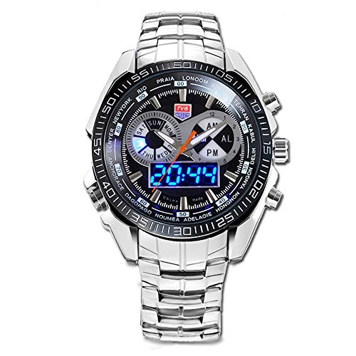 FENKOO TVG Armbanduhren TVG Uhr Herren Militäruhr wasserdicht LED Doppelanzeige leuchtenden Sportuhr Stahlgürtel KM468 (Color : 1) von FENKOO