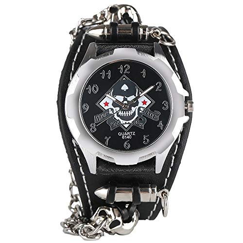 FENKOO Unisex-Uhr Rock Schädelmuster Uhr Punk-Stil Niet Schwarze Uhr (Color : Black) von FENKOO