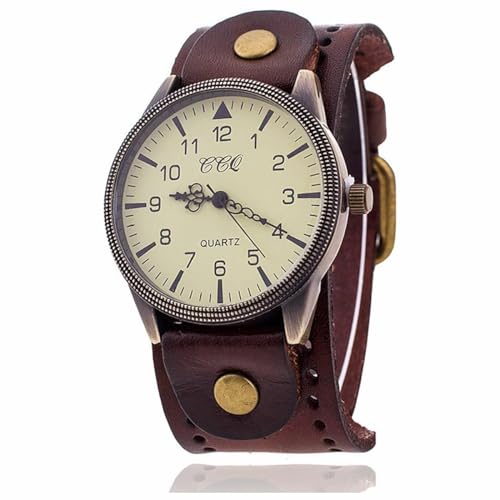 FENKOO Unisex Vintage-Leder-Band große Zifferblatt Quarz Analog Armbanduhr von FENKOO