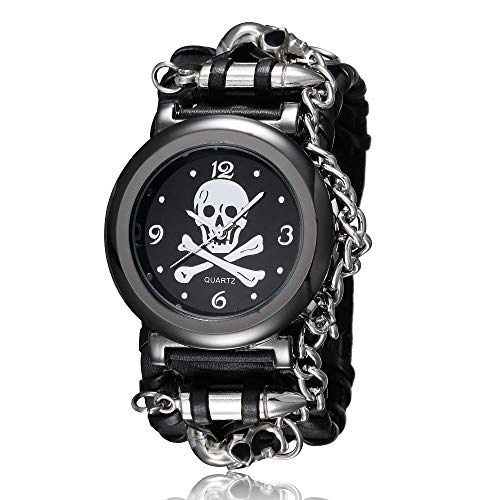 FENKOO Unisexuhr/Schädelmuster/Punkartgürteluhr (Color : Black) von FENKOO