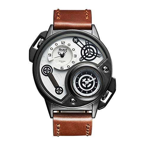 FENKOO beiläufige Uhr Große Wahl Quarzuhr Herren-Lederband Dual Zeitzone Uhr (Color : 2) von FENKOO