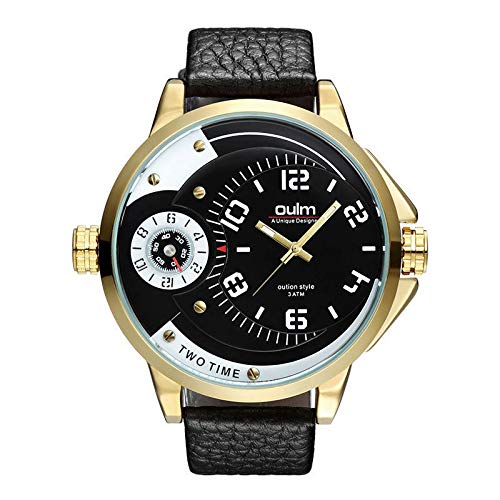 FENKOO beiläufige Uhr Herren Dual Time Zone Quarz große Zifferblatt Lederband Uhr Herrenuhr (Color : 1) von FENKOO