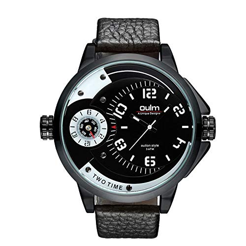 FENKOO beiläufige Uhr Herren Dual Time Zone Quarz große Zifferblatt Lederband Uhr Herrenuhr (Color : 3) von FENKOO