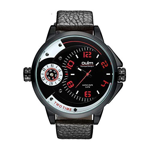 FENKOO beiläufige Uhr Herren Dual Time Zone Quarz große Zifferblatt Lederband Uhr Herrenuhr (Color : 4) von FENKOO