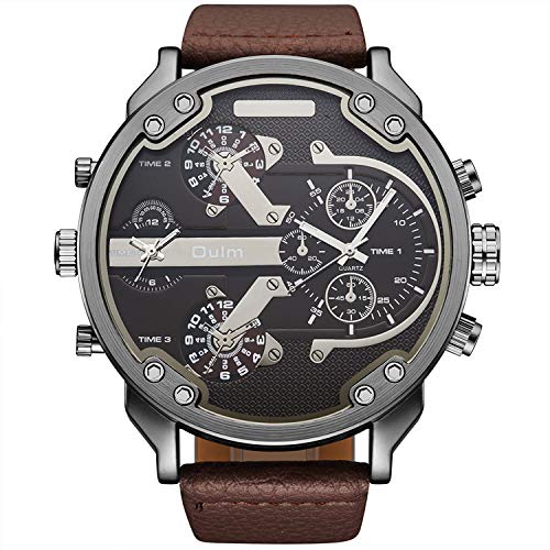 FENKOO beiläufige Uhr Männer doppelte Zeitzone große Wählscheibe Quarz Gurtuhr Multi-Color optional Herren-Uhr (Color : 2) von FENKOO