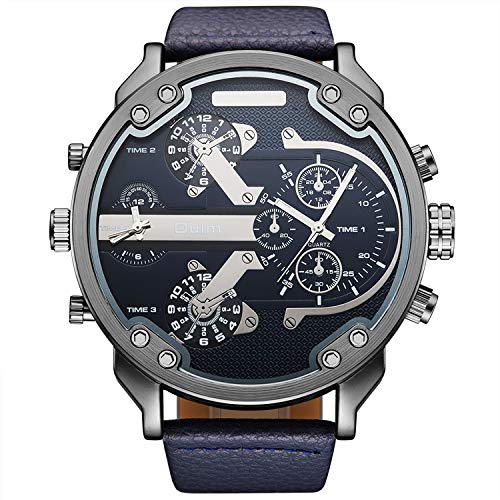FENKOO beiläufige Uhr Männer doppelte Zeitzone große Wählscheibe Quarz Gurtuhr Multi-Color optional Herren-Uhr (Color : 3) von FENKOO