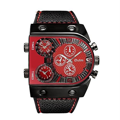 Fashion Personality Herrenuhr Multi Time Zone Large Dial Belt Quarzuhr (Farbe : 5) von FENKOO