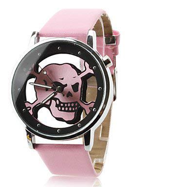 Fenkoo Damen Modeuhr Quartz PU Band Armbanduhr / Totenkopf Schwarz / Weiß / Rosa von FENKOO