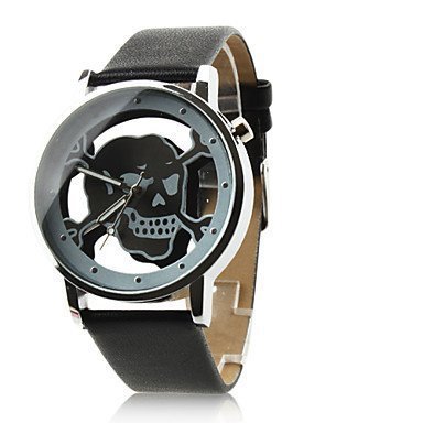 Fenkoo Damen Modeuhr Quartz PU Band Armbanduhr Totenkopf Schwarz von FENKOO