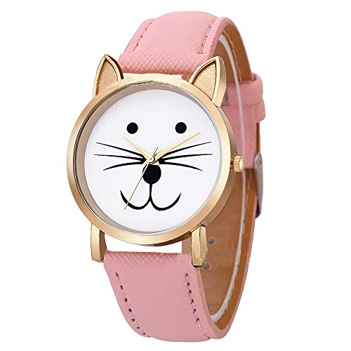 FENKOO Kitty Fit Damenuhren Katzenuhr Leder Vintage-Uhr von FENKOO