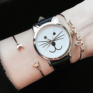 Fenkoo Kitty passen Frauen UHREN Katze Uhr-Armbanduhr-Leder-Uhr-Weinlese-Uhr Schmuck Zubehör von FENKOO