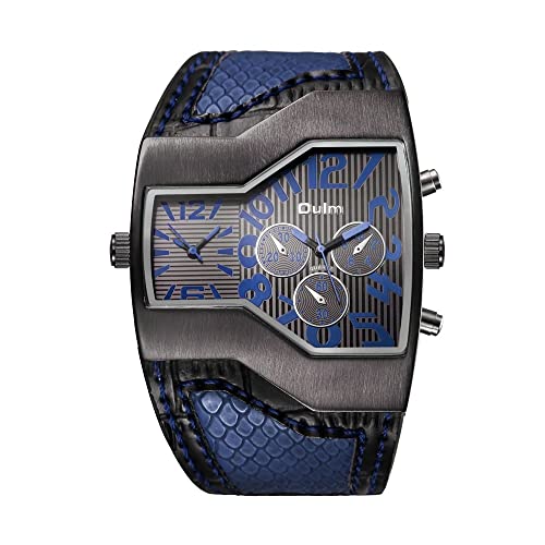 Personality Herren Quarzuhr Dual Time Zone Fashion Large Dial Belt Watch (Farbe : Blue) von FENKOO