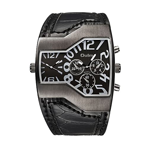 Personality Herren Quarzuhr Dual Time Zone Fashion Large Dial Belt Watch (Farbe : Schwarz) von FENKOO