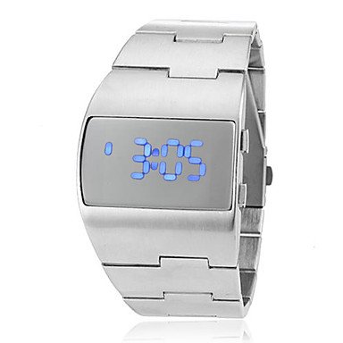 Fenkoo Herren futuristisch blau LED Digital silber Steel Band Armbanduhr von FENKOO