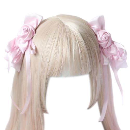 1 Paar Haarnadeln mit Schleife, Hot Girls Rose Ribbon & Bowknot Haarspange Make-up Haarspange für Damen, Pferdeschwanz, Haarnadel für Damen, Haarschmuck, Haarnadel für tägliche Frisuren, niedliche von FENOHREFE