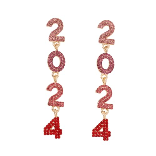 2024 Zahlenanhänger-Ohrringe für Damen, Strass, Ohrringe, Ornament, geometrische Ohrentropfen, Schmuckornamente, Silikon von FENOHREFE