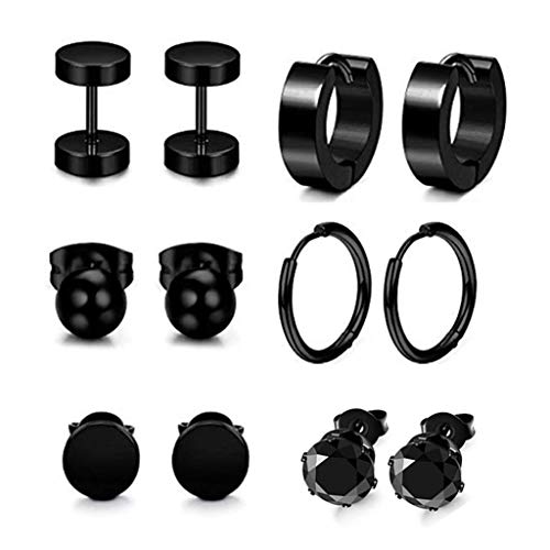 6 Paar/Set Edelstahl Piercing Ohrringe Ohrstecker Unisex Damen Herren Dekor, Silikon von FENOHREFE