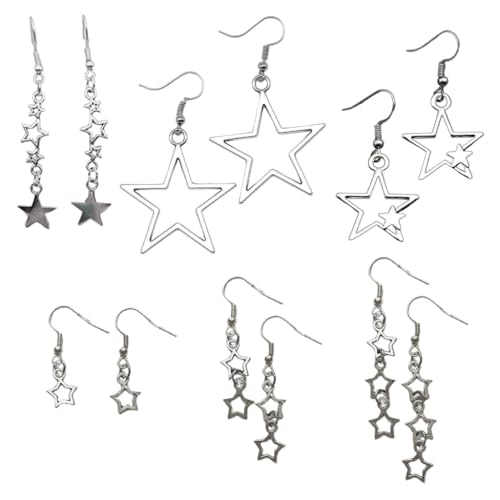 6 Paar fünfzackige Stern-Ohrhänger in Sternform, Ohranhänger-Set, Zubehör für den täglichen Gebrauch, trendiges Y2K-Schmuck-Accessoire, Silikon von FENOHREFE