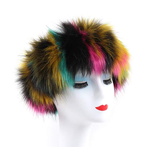 Damen-Winter-Stirnband aus pelzigem Plüsch, mit elastischem Regenbogen-Ohrwärmer, Ohrenschützer, für Urlaub, Party, Kopfwickel, Stirnbänder für Mädchen und Kinder von FENOHREFE