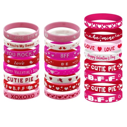 FENOHREFE 24 Stück Silikon-Armbänder zum Valentinstag, Gummi-Armbänder, warme Worte, geeignet für Kinder, Schulgeschenke von FENOHREFE
